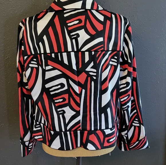 Abbie Mags Large Cotton Jacket Red/Black Abstract Print - Picture 3 of 10